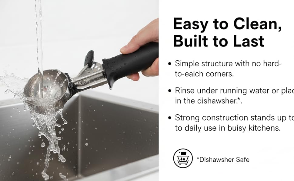 Stainless Steel Ice Cream Scoop with Trigger, 4.5 oz (130ml) Cookie & Dough Scooper, Black Ergonomic Handle for Easy Scooping and Release