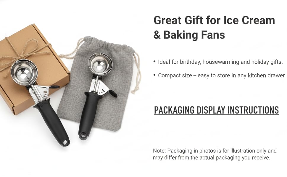 Stainless Steel Ice Cream Scoop with Trigger, 4.5 oz (130ml) Cookie & Dough Scooper, Black Ergonomic Handle for Easy Scooping and Release