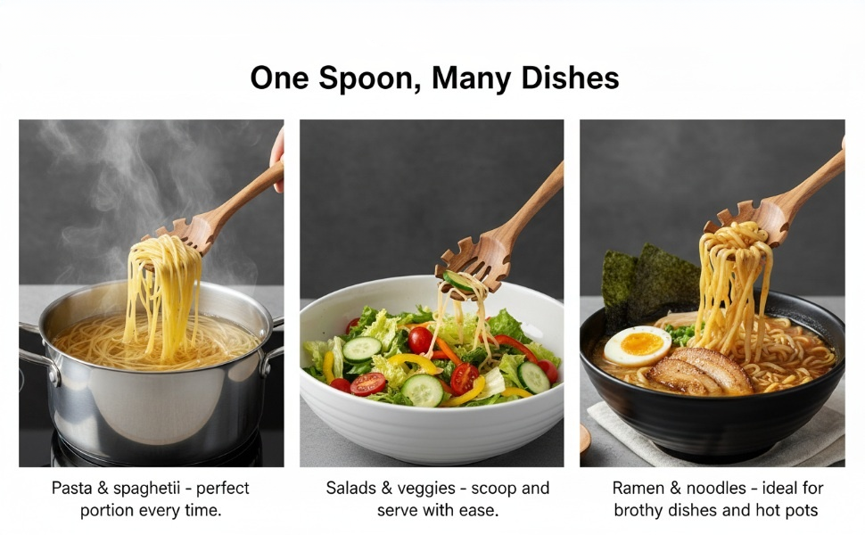 Wooden Pasta Spoon with Teeth, 12.5 Inch Spaghetti Fork Server Utensil for Cooking Serving Collecting, Durable Acacia Wood Noodle Strainer Spoon, Kitchen Tool for Pasta Eggs and Sauces