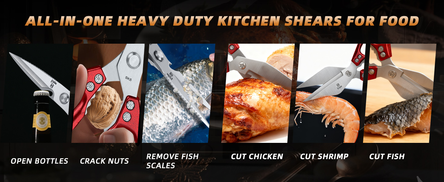 Kitchen Scissors Set Upgraded - Heavy Duty Stainless Steel Kitchen Shears, Sharp Poultry Scissors for Meat, Chicken Bones, and Turkey, Dishwasher Safe