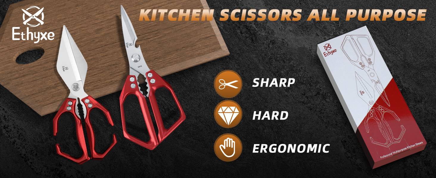 Kitchen Scissors Set Upgraded - Heavy Duty Stainless Steel Kitchen Shears, Sharp Poultry Scissors for Meat, Chicken Bones, and Turkey, Dishwasher Safe