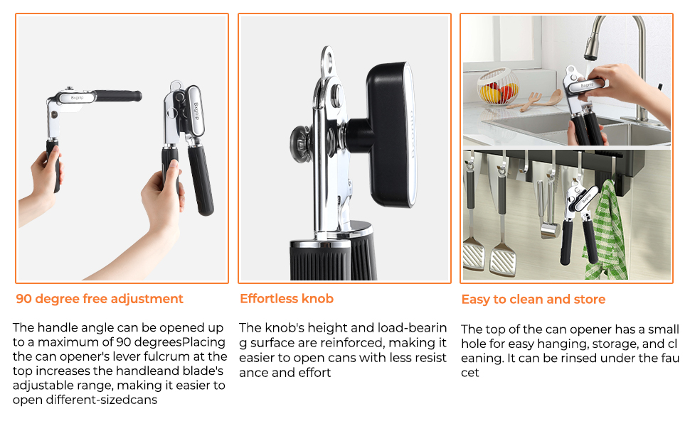 Can Opener Manual with Magnet,Soft Grip Rubber Handle Sharp Blade Smooth Edge,Effortless knob,Heavy Duty Can Opener with Multifunctional Bottle Opener