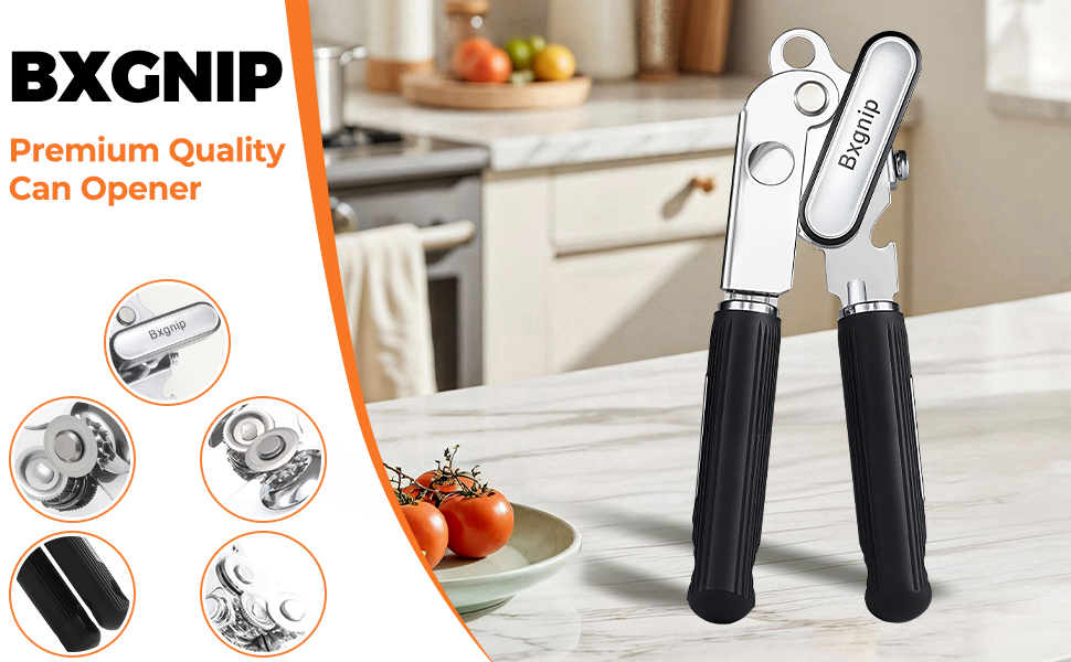 Can Opener Manual with Magnet,Soft Grip Rubber Handle Sharp Blade Smooth Edge,Effortless knob,Heavy Duty Can Opener with Multifunctional Bottle Opener