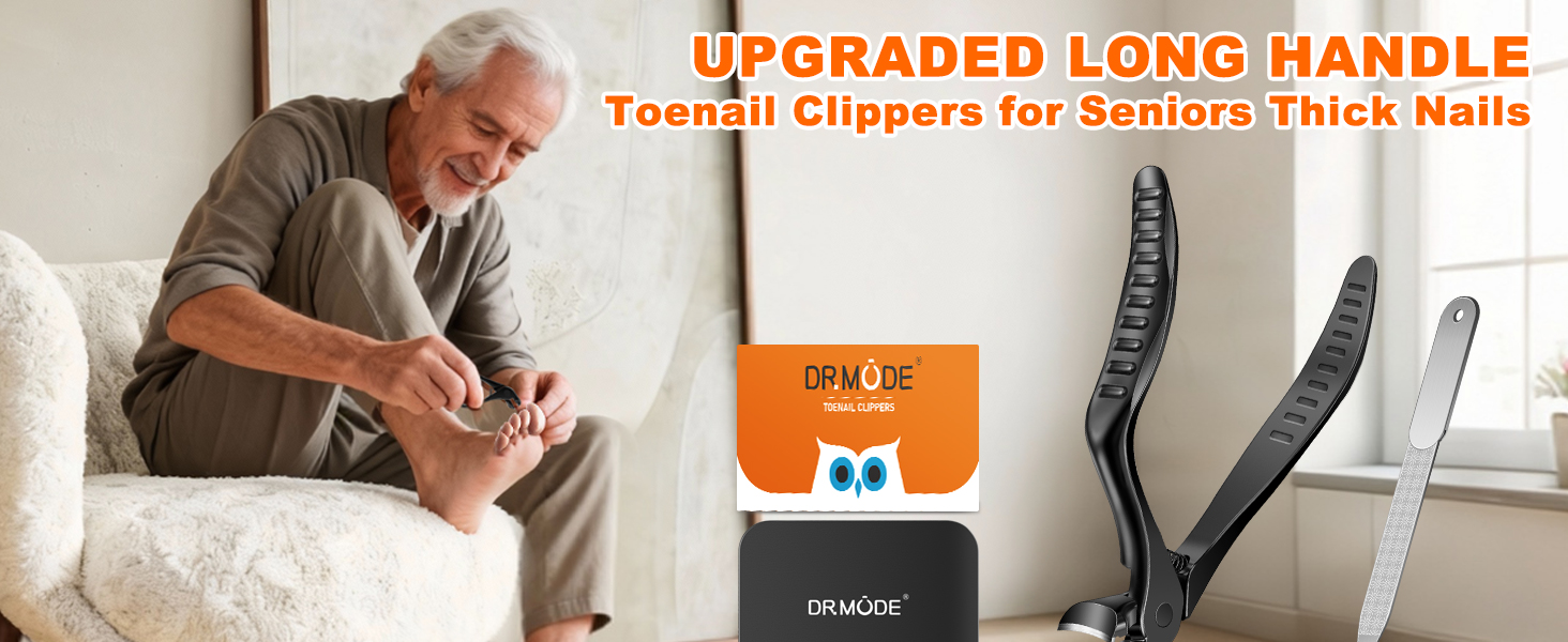DRMODE Toenail Clippers for Seniors, Long Handled Angled Head Toe Nail Clippers for Thick Nails for Seniors with Wide Opening, Large Heavy Duty Finger Nail Clippers for Men Women with Catcher