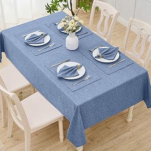 Cloth Place Mats Set of 8–Reusable Rectangular Waterproof Fabric Polyester Washable Wipeable Heat Resistant Linen for Kitchen Dining Dinner Restaurant Wedding Table(Denim blue/13x19 Inch)