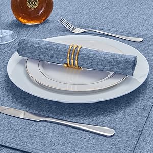 Cloth Place Mats Set of 8–Reusable Rectangular Waterproof Fabric Polyester Washable Wipeable Heat Resistant Linen for Kitchen Dining Dinner Restaurant Wedding Table(Denim blue/13x19 Inch)