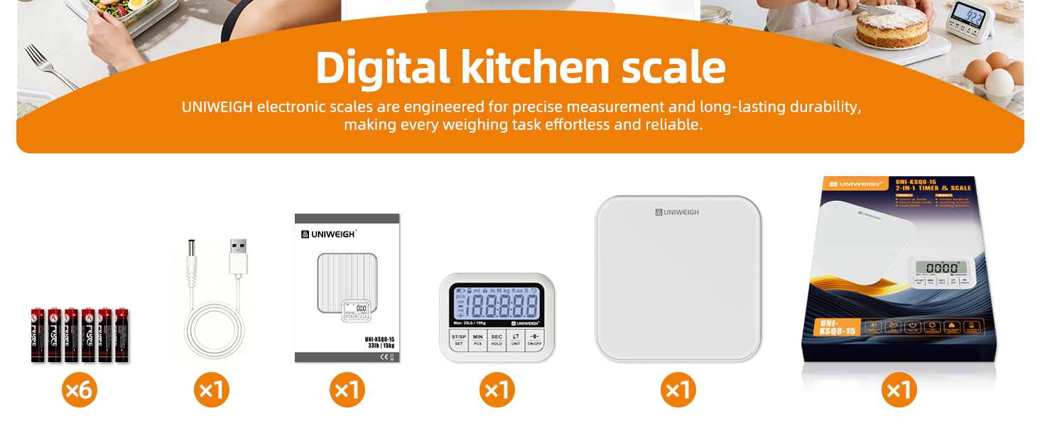 Digital Kitchen Food Scale 33lb-Detachable LCD Display,1g/0.1oz Precise Electronic Weight Scale for Baking, Tare/Hold/Timer Function, Glass Platform, Count Mode, Wall-Mount & Tilt Stand