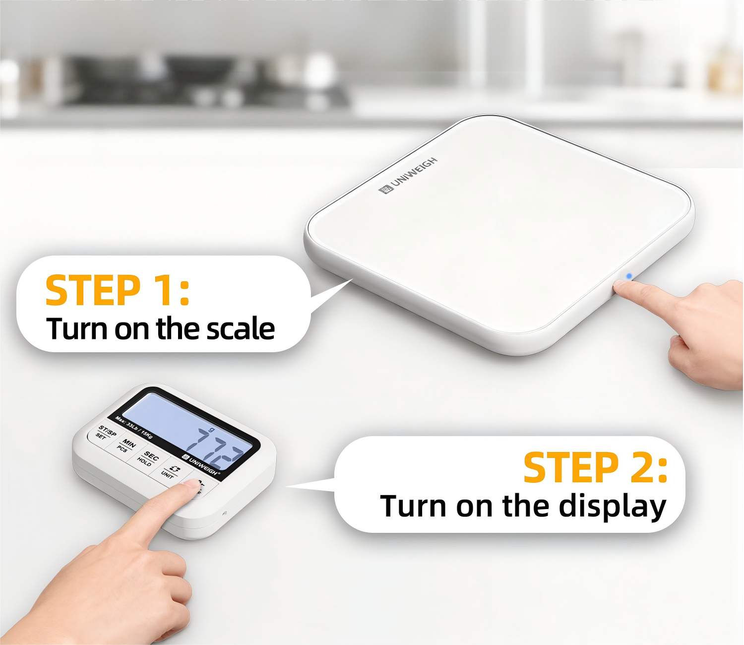 Digital Kitchen Food Scale 33lb-Detachable LCD Display,1g/0.1oz Precise Electronic Weight Scale for Baking, Tare/Hold/Timer Function, Glass Platform, Count Mode, Wall-Mount & Tilt Stand
