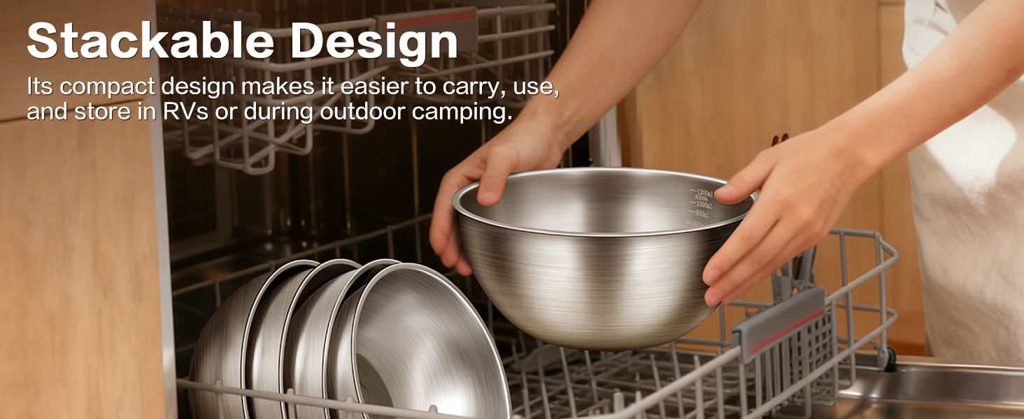 3-Piece Stainless Steel Mixing Bowls Set, 1.45, 2.22 & 3.38 Qt with Measurement Marks, Food Grade 304, Dishwasher Safe & Stackable for Baking, Tossing Salads, and Meal Prep for Your Kitchen