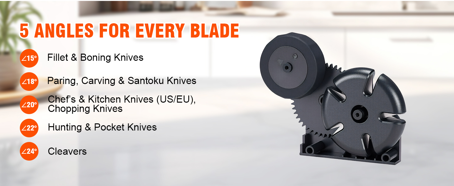 Knife Sharpener with 5 Adjustable Angle, Coarse & Fine Knife Sharpener Tool, Handheld Manual Knives Sharpener for All Knives Including Kitchen Knives, Pocket, Scissors