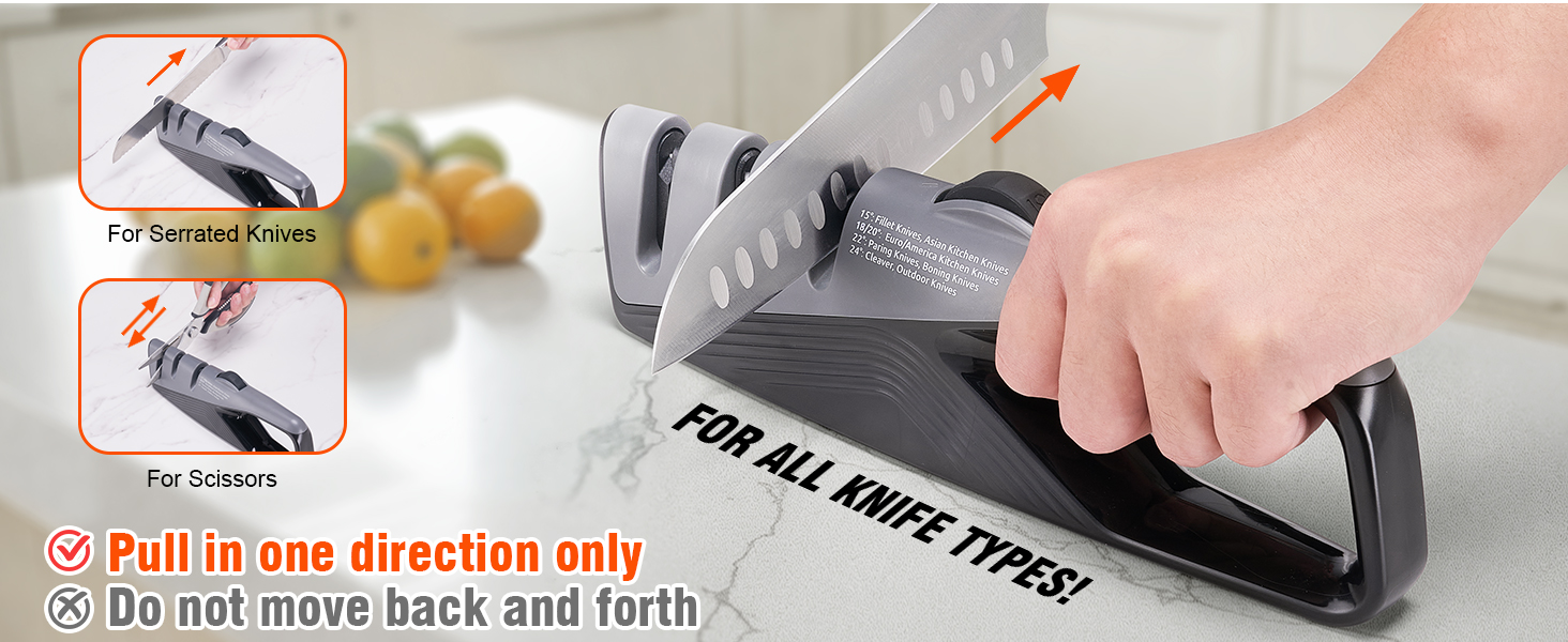 Knife Sharpener with 5 Adjustable Angle, Coarse & Fine Knife Sharpener Tool, Handheld Manual Knives Sharpener for All Knives Including Kitchen Knives, Pocket, Scissors