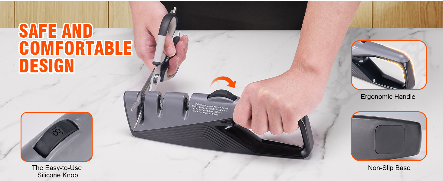 Knife Sharpener with 5 Adjustable Angle, Coarse & Fine Knife Sharpener Tool, Handheld Manual Knives Sharpener for All Knives Including Kitchen Knives, Pocket, Scissors