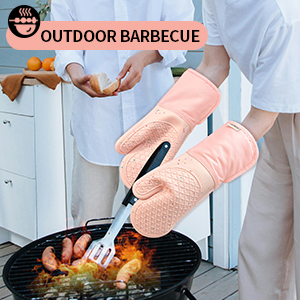 Pink Oven Mits, Heat Resistant, Non-Slip Grip Pattern, Baking Gloves for Oven, Kitchen Pot Holders,1 Pair