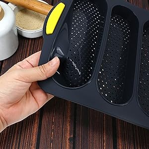 Silicone Baguette Bread Pan Loaf Mold – Sub Bread Roll Pans French Sourdough Mould 4 Slot Non-Stick Sandwich Homemade for Hoagie Restaurant Household Breakfast Dinner Baking, Hot Dog Bun Loaf Food