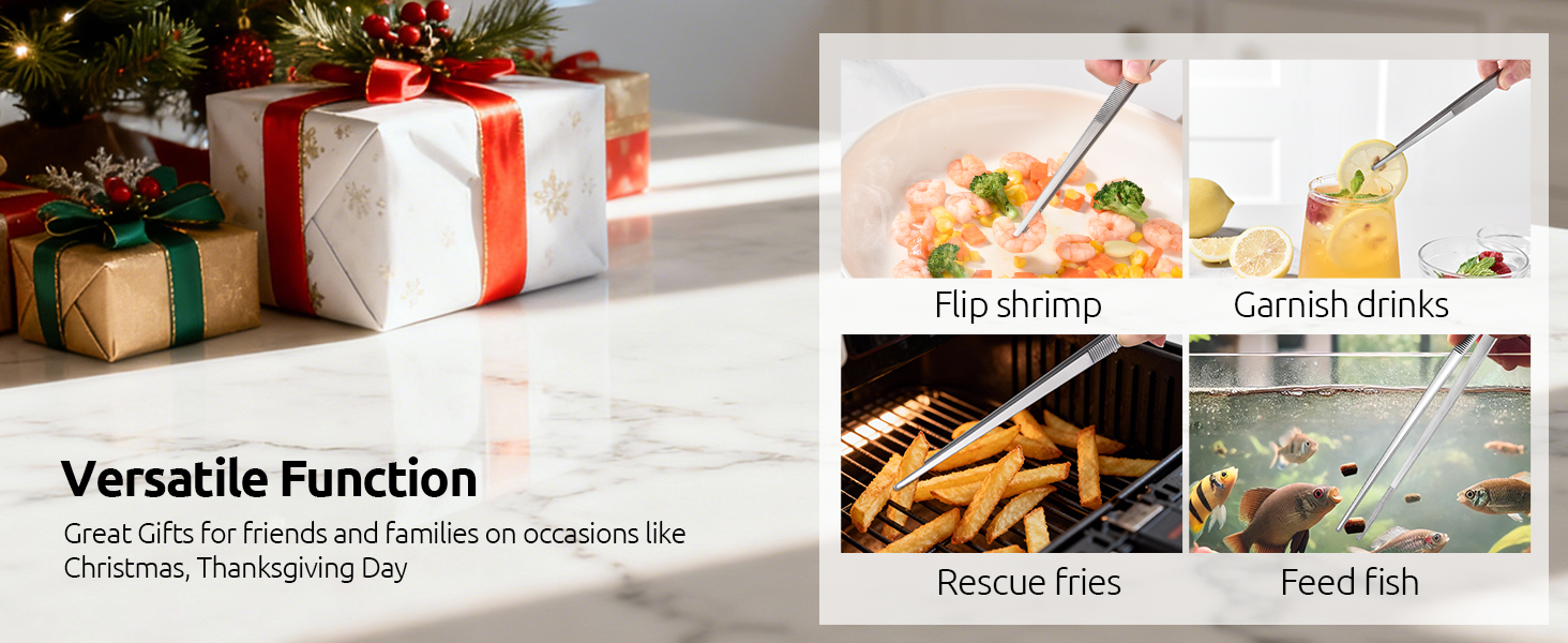 U-Taste 8in Kitchen Plating Tweezer: 18/8 Stainless Steel Food-Grade Metal Food Tong, Seamless-Welding, Sturdy and Flexible with Non-Slip Tips for Serving, Decorating, Cooking, Baking (Pointed Tip)