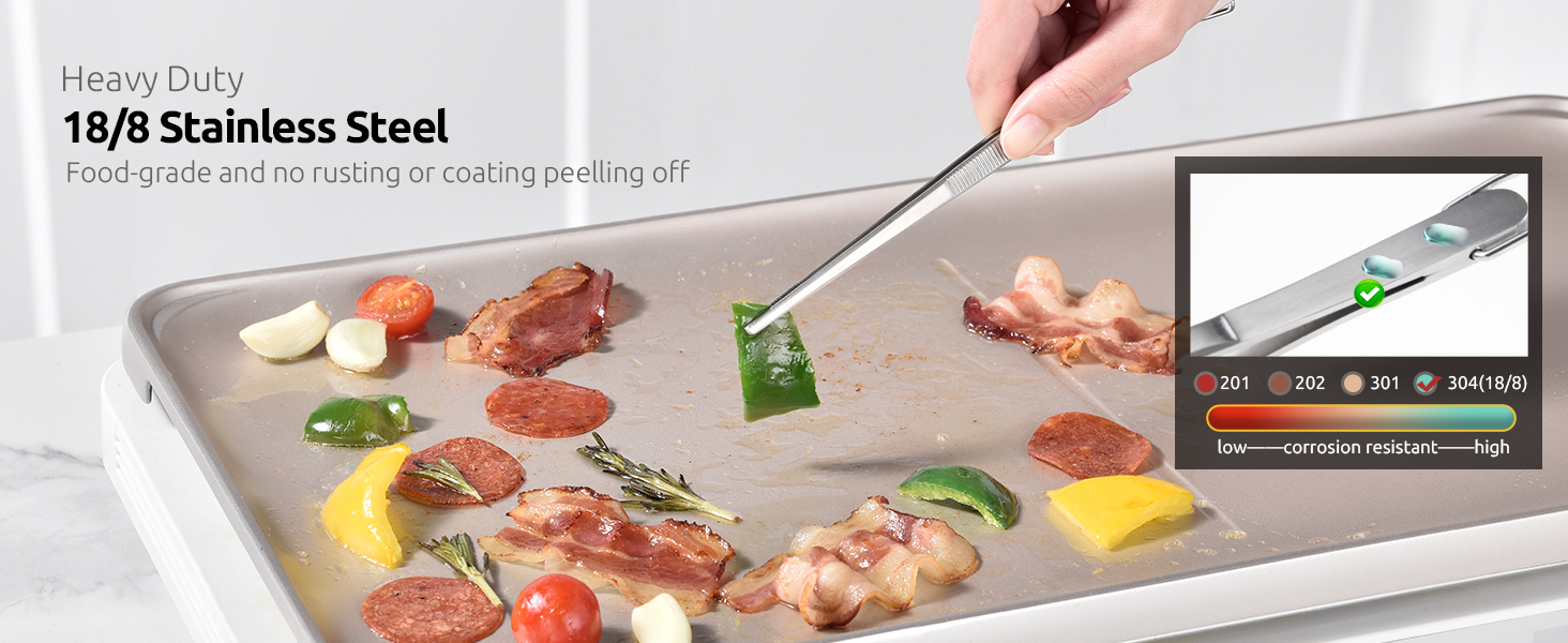 U-Taste 8in Kitchen Plating Tweezer: 18/8 Stainless Steel Food-Grade Metal Food Tong, Seamless-Welding, Sturdy and Flexible with Non-Slip Tips for Serving, Decorating, Cooking, Baking (Pointed Tip)