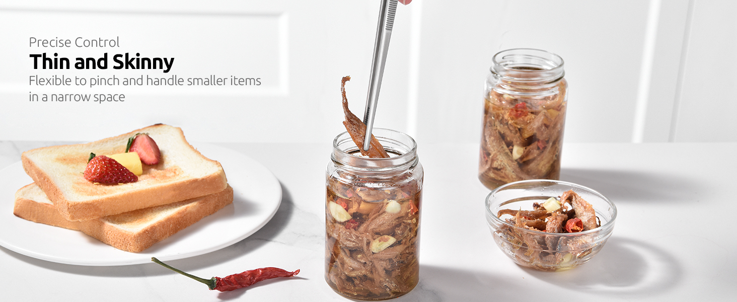 U-Taste 8in Kitchen Plating Tweezer: 18/8 Stainless Steel Food-Grade Metal Food Tong, Seamless-Welding, Sturdy and Flexible with Non-Slip Tips for Serving, Decorating, Cooking, Baking (Pointed Tip)