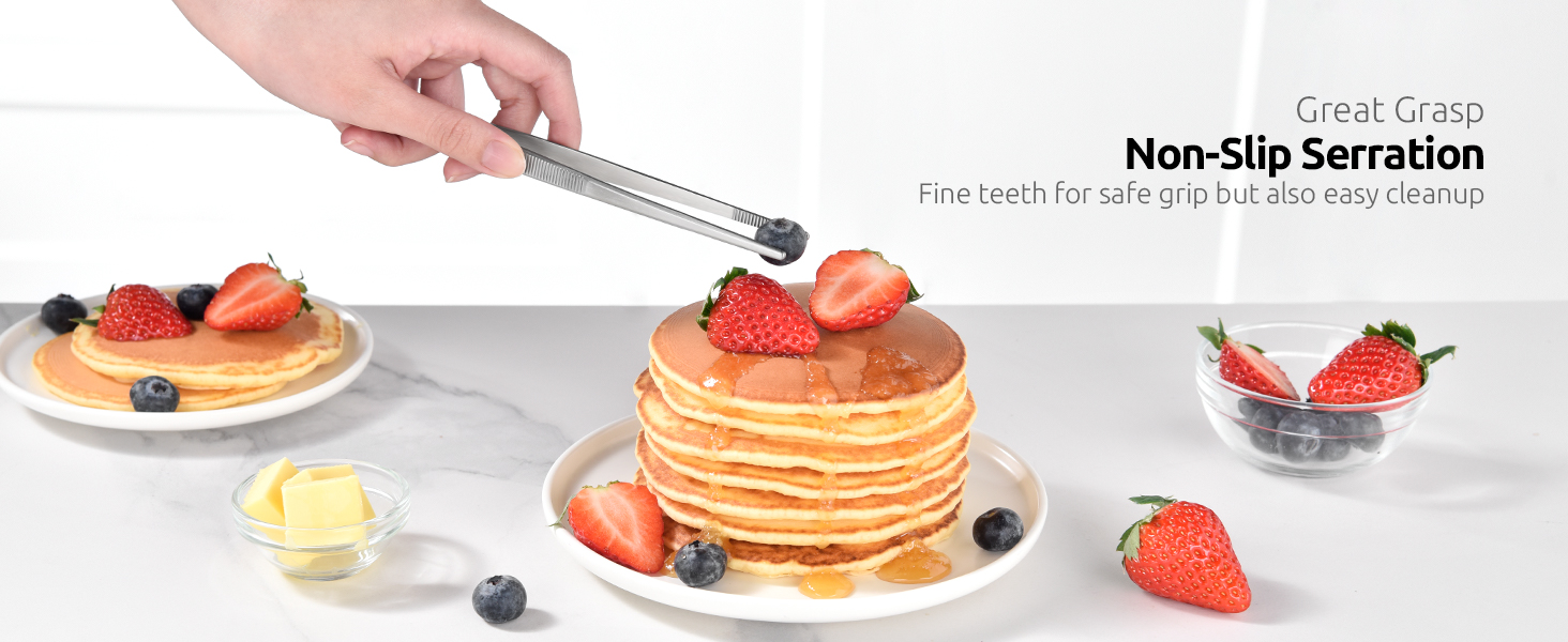 U-Taste 8in Kitchen Plating Tweezer: 18/8 Stainless Steel Food-Grade Metal Food Tong, Seamless-Welding, Sturdy and Flexible with Non-Slip Tips for Serving, Decorating, Cooking, Baking (Pointed Tip)