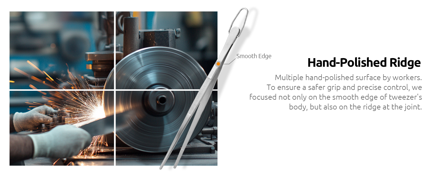 U-Taste 8in Kitchen Plating Tweezer: 18/8 Stainless Steel Food-Grade Metal Food Tong, Seamless-Welding, Sturdy and Flexible with Non-Slip Tips for Serving, Decorating, Cooking, Baking (Pointed Tip)