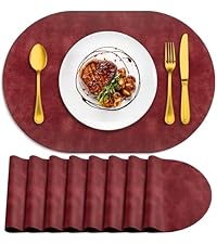 ADRIMER Placemats, Heat Resistant Round Placemats Set of 8 Washable, Waterproof Table Mats, Wipeable Faux Leather Place Mats for Kitchen, Dining Room, Dark Grey