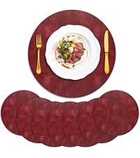 ADRIMER Placemats, Heat Resistant Round Placemats Set of 8 Washable, Waterproof Table Mats, Wipeable Faux Leather Place Mats for Kitchen, Dining Room, Dark Grey