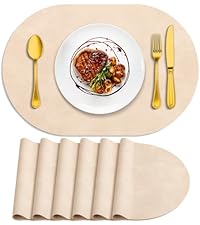 ADRIMER Placemats, Heat Resistant Round Placemats Set of 8 Washable, Waterproof Table Mats, Wipeable Faux Leather Place Mats for Kitchen, Dining Room, Dark Grey