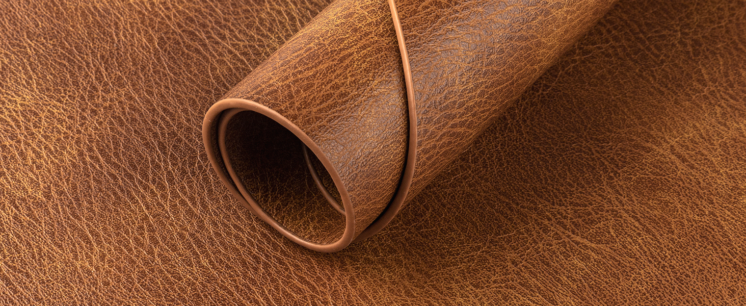 ADRIMER Placemats, Heat Resistant Round Placemats Set of 8 Washable, Waterproof Table Mats, Wipeable Faux Leather Place Mats for Kitchen, Dining Room, Turmeric Brown