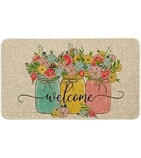 Artoid Mode Check Pattern Flowers Floral Spring Kitchen Mats Set of 2, Home Decor Low-Profile Kitchen Rugs for Floor - 17x29 and 17x47 Inch