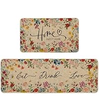 Artoid Mode Cotton Plant Leaf Butterfly Home Spring Kitchen Mats Set of 2, Home Decor Low-Profile Kitchen Rugs for Floor - 17x29 and 17x47 Inch