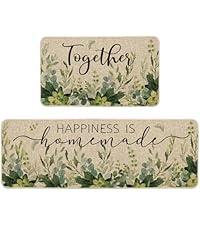 Artoid Mode Cotton Plant Leaf Butterfly Home Spring Kitchen Mats Set of 2, Home Decor Low-Profile Kitchen Rugs for Floor - 17x29 and 17x47 Inch