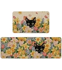 Artoid Mode Cotton Plant Leaf Butterfly Home Spring Kitchen Mats Set of 2, Home Decor Low-Profile Kitchen Rugs for Floor - 17x29 and 17x47 Inch