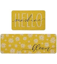 Artoid Mode Flowers Floral Black Cute Cat Spring Kitchen Mats Set of 2, Home Decor Low-Profile Kitchen Rugs for Floor - 17x29 and 17x47 Inch