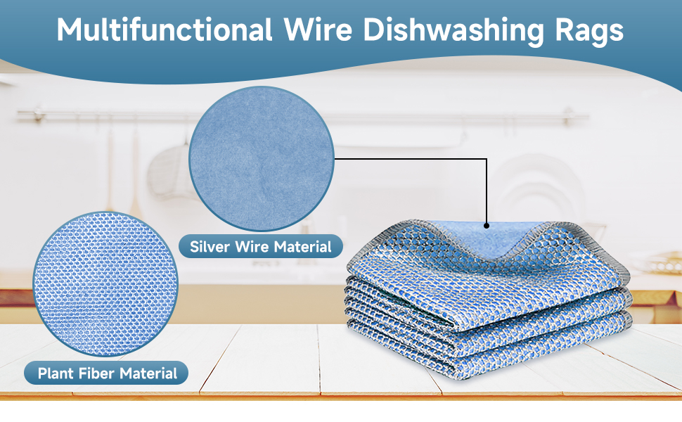 10PCS Upgrade Wire Dishwashing Rag, Non-Scratch, Wet and Dry, Double Layer, Multipurpose Wire Dishwashing Rags for Kitchen, Sinks, Cookware, Stove, Easy Rinsing, Reusable