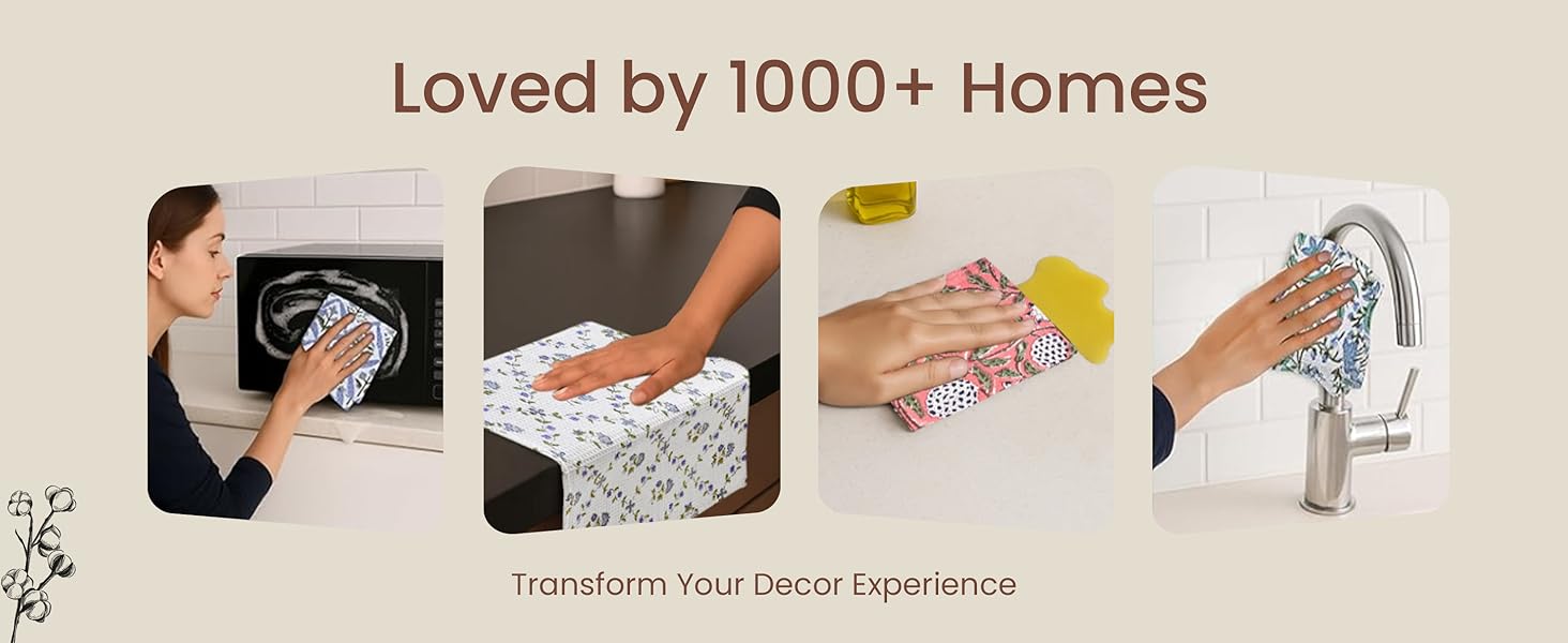 Ridhi Light Steel Blue Hand Block Print Cotton Waffle Dish Cloth Set of 6-12x12 Inch Super Absorbent, Soft, Reusable Kitchen Towels for Dish Drying Cleaning, Ideal for Spring, Easter, Valentine