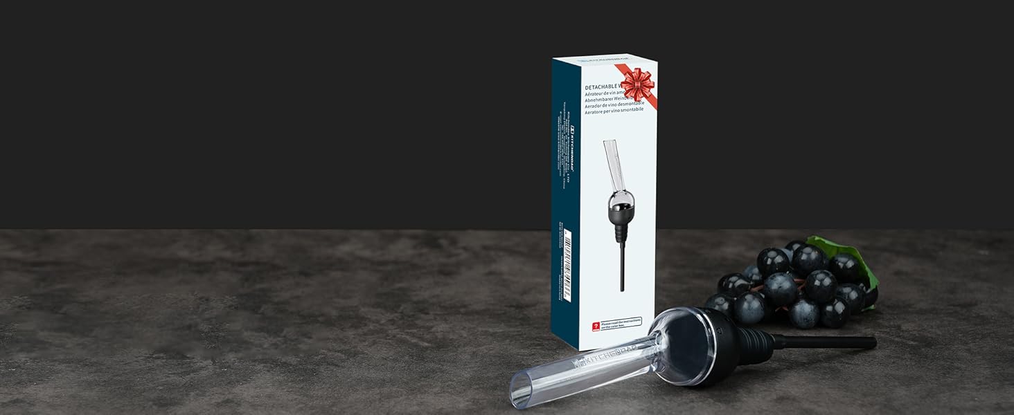 KITCHENDAO Detachable Wine Aerator Pourer - BPA Free Tritan Premium Wine Air Aerator - Improve Taste and Bouquet Instantly - Dishwasher Safe - Black