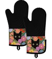 Slohif Vintage Floral Mini Oven Mitts Set – Beige Extended Short Heat Resistant Kitchen Gloves for Women, 100% Cotton Oven Mitts with Silicone Grips, Non-Slip and Thick Durable for Cooking & Baking