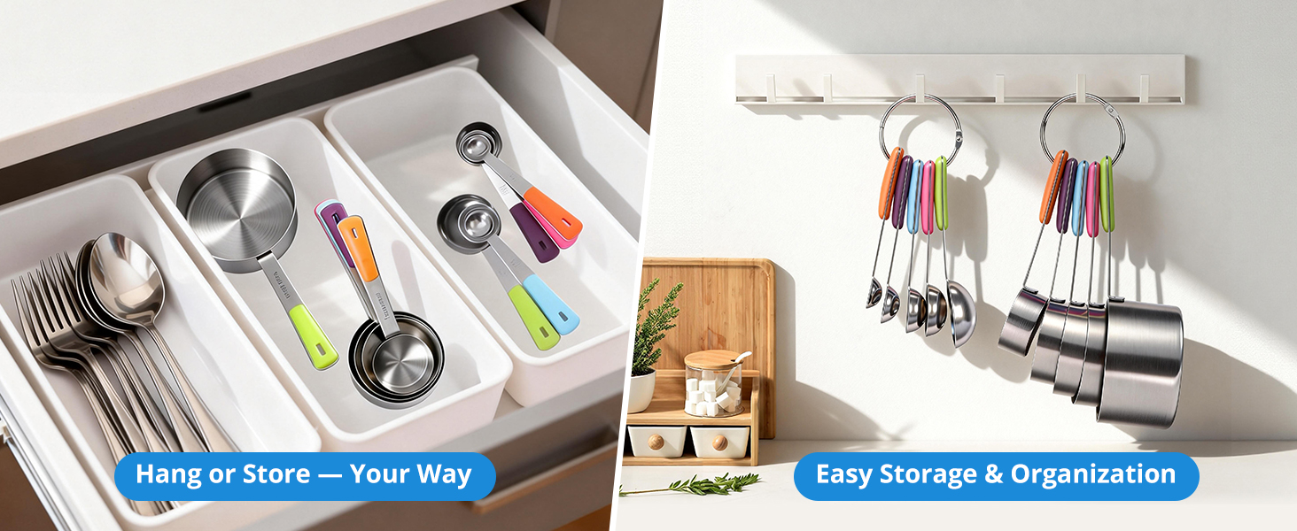 Measuring Cups and Spoons Set Stainless Steel 10 Piece for Cooking and Baking (5 Cups + 5 Spoons, Black Handle)