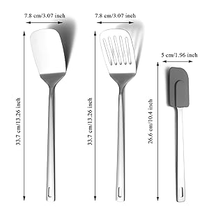 Berglander Stainless Steel Spatulas Set 3pcs, Metal Spatula Solid&Slotted&Flexible Turner, Heavy Duty Sturdy Kitchen Spatula, High Heat Resistant Cooking Utensils for Nonstick Cookware