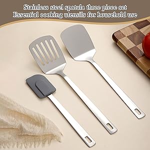Berglander Stainless Steel Spatulas Set 3pcs, Metal Spatula Solid&Slotted&Flexible Turner, Heavy Duty Sturdy Kitchen Spatula, High Heat Resistant Cooking Utensils for Nonstick Cookware