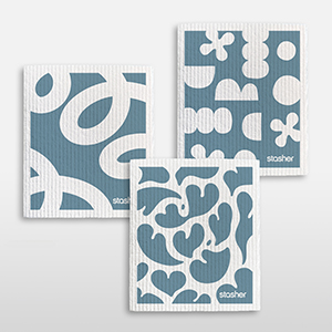 Stasher Swedish Dishcloths for Kitchen, 3-Pack Reusable Dish Cloths, Super Absorbent, Soft, Washable, Biodegradable, Paper Towel Alternative, Quick Drying, Dishwasher Safe, Floral Print, 7