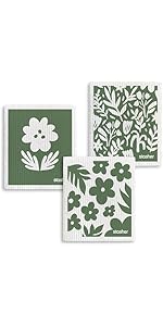 Stasher Swedish Dishcloths for Kitchen, 3-Pack Reusable Dish Cloths, Super Absorbent, Soft, Washable, Biodegradable, Paper Towel Alternative, Quick Drying, Dishwasher Safe, Floral Print, 7