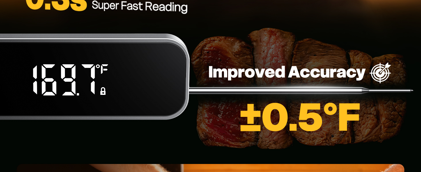 0.3S Instant Read Meat Thermometer – Digital Food Thermometer for Cooking, Grilling, BBQ, Candy, Air Fryer, Griddle – Kitchen Gadget Essentials & Gift for Him