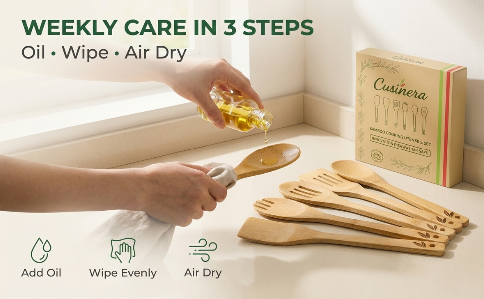 Dishwasher Safe Bamboo Wooden Spoons for Cooking 6-Piece – Kitchen Gadgets Wooden Cooking Utensils Set – Premium Kitchen Utensils Set – Easy to Clean, Perfect for Non-Stick Cookware