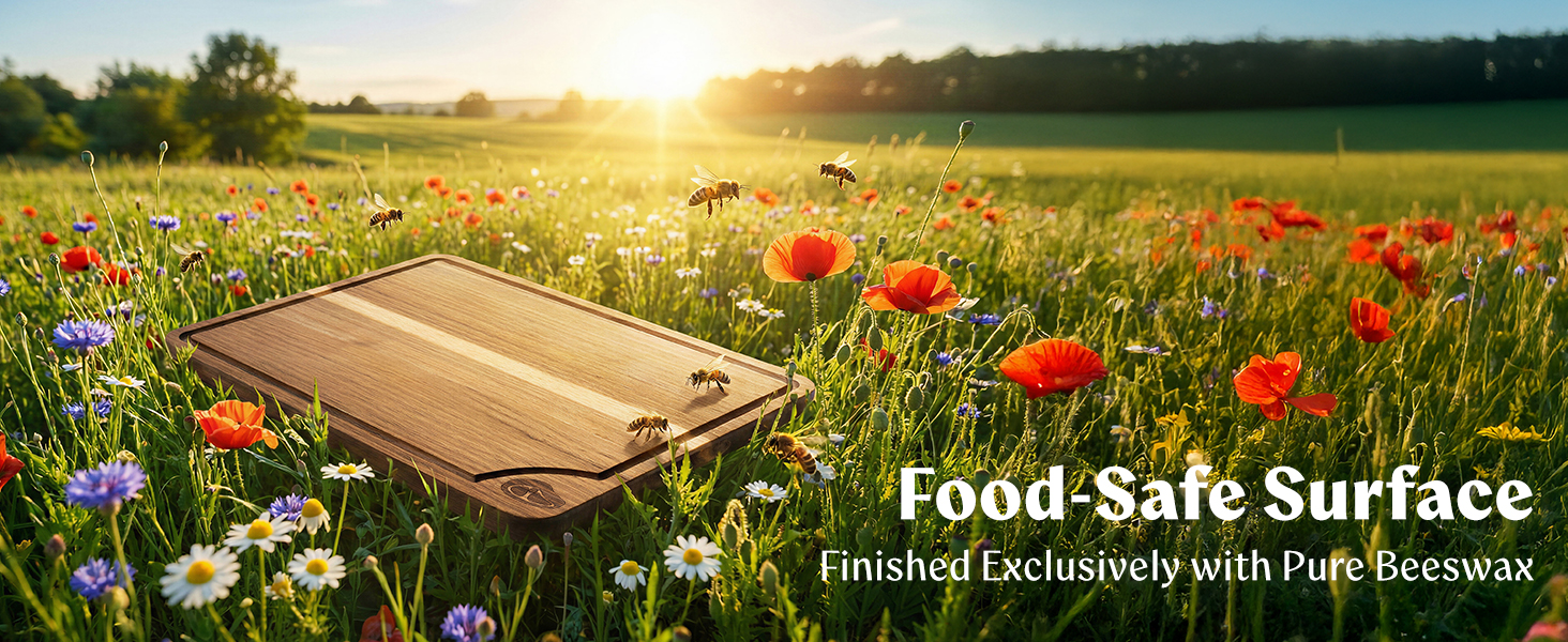 Cutting Boards for Kitchen (Set of 3) Beeswax Finished Acacia Wood Cutting Board, Mineral Oil Free Wooden Cutting Boards non Toxic with Juice Groove, Non-Slip Feet, Charcuterie Boards