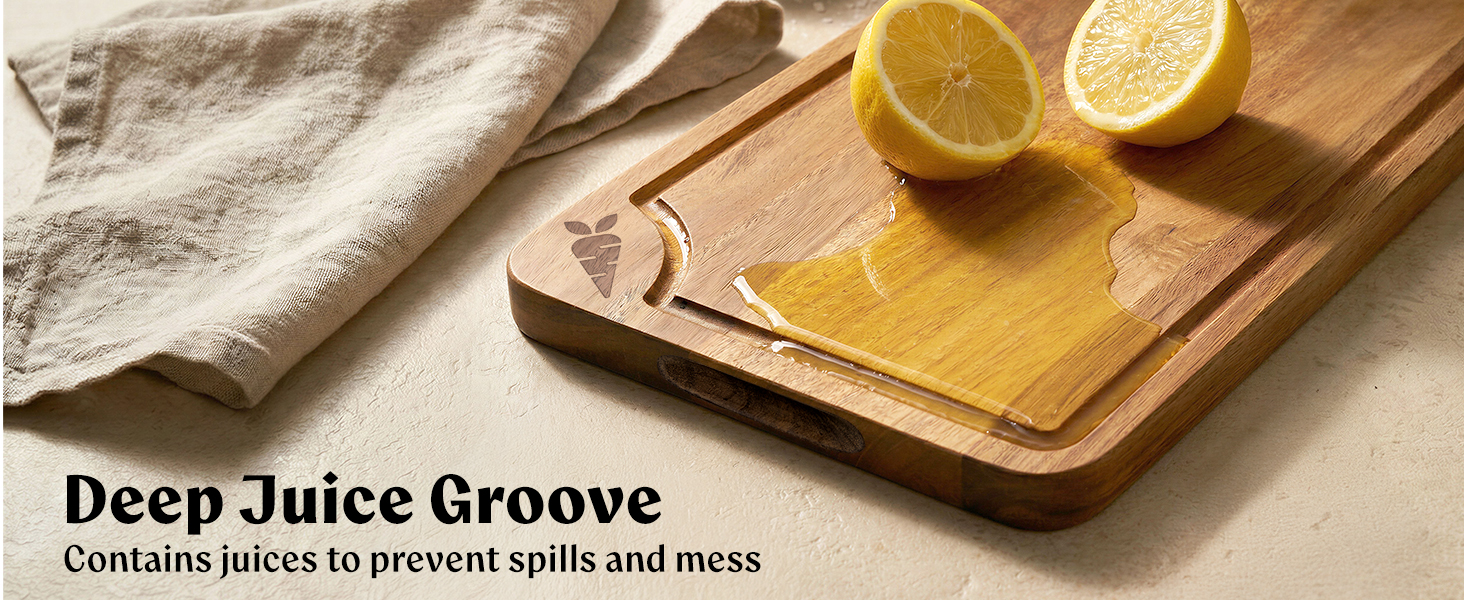 Cutting Boards for Kitchen (Set of 3) Beeswax Finished Acacia Wood Cutting Board, Mineral Oil Free Wooden Cutting Boards non Toxic with Juice Groove, Non-Slip Feet, Charcuterie Boards