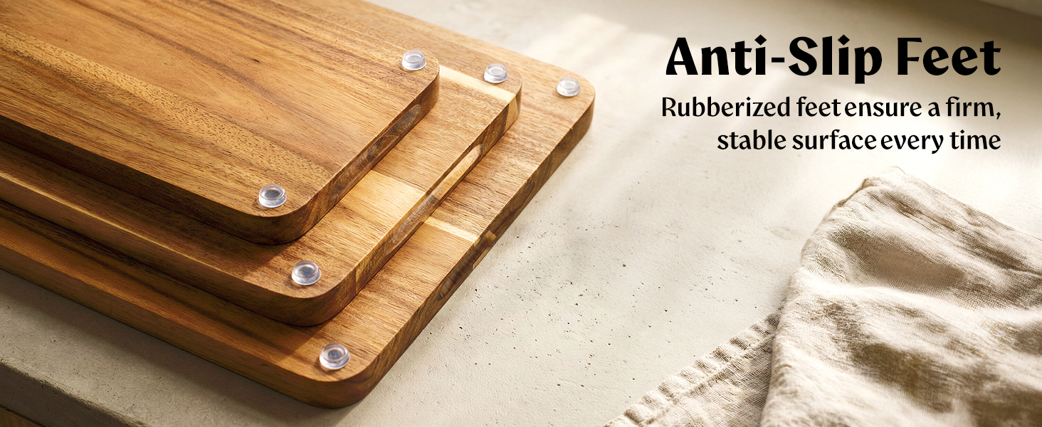 Cutting Boards for Kitchen (Set of 3) Beeswax Finished Acacia Wood Cutting Board, Mineral Oil Free Wooden Cutting Boards non Toxic with Juice Groove, Non-Slip Feet, Charcuterie Boards