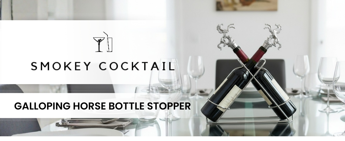 SMOKEY COCKTAIL 2 Pcs Horse Wine Stopper Pourer – Metal & Rubber Seal | Perfect for Bottle Stoppers Bar Champagne Liquor, Decorative Reusable - Father Day, Birthday Gifting for Men Women