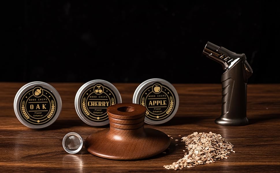 Whiskey Smoker Kit with Torch - 12 Flavors Wood Chips - Cocktail Smoker Infuser Kit, Old Fashioned Drink Smoker Kit, Birthday Bourbon Whiskey Gifts for Men,Dad(NO Butane)
