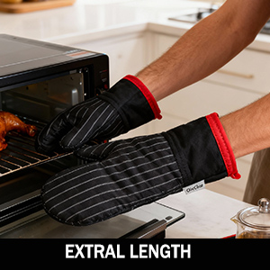 Oven Mitts and Pot Holders Sets,Oven Mitts and Potholders with Cotton High Heat Resistant Extra Thick Long Oven Mitts for Cooking 4 Pcs,Black Red