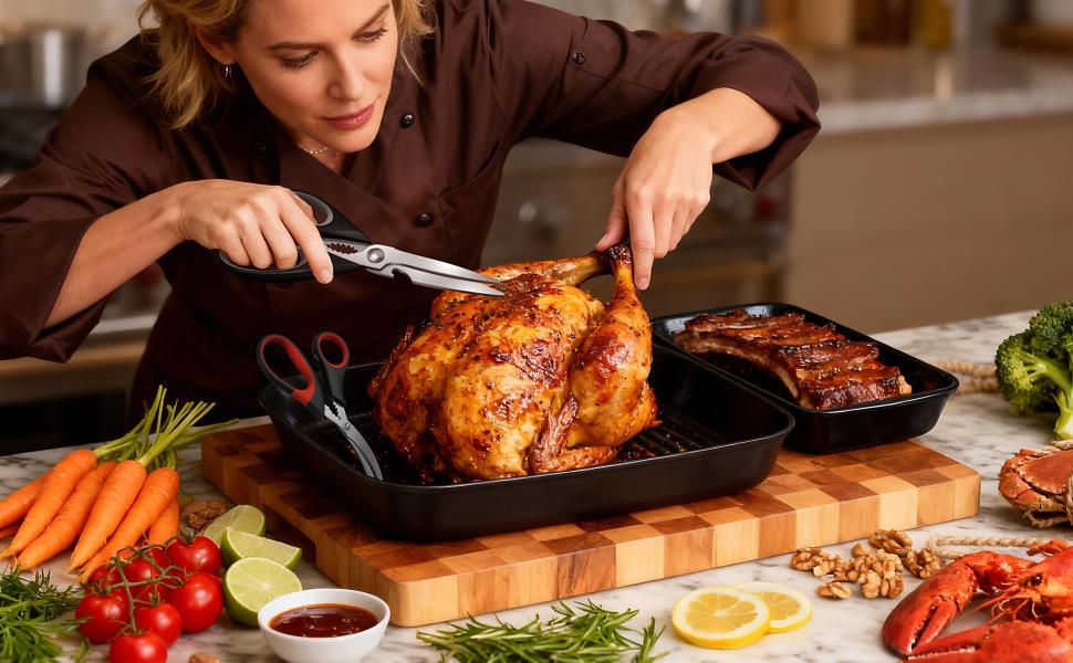 All Purpose Kitchen Shears with Protective Sheath, Heavy Duty 3 Pack Kitchen Scissors with Serrated Blade, Stainless Steel Cooking Scissors for Poultry, Food, Vegetables